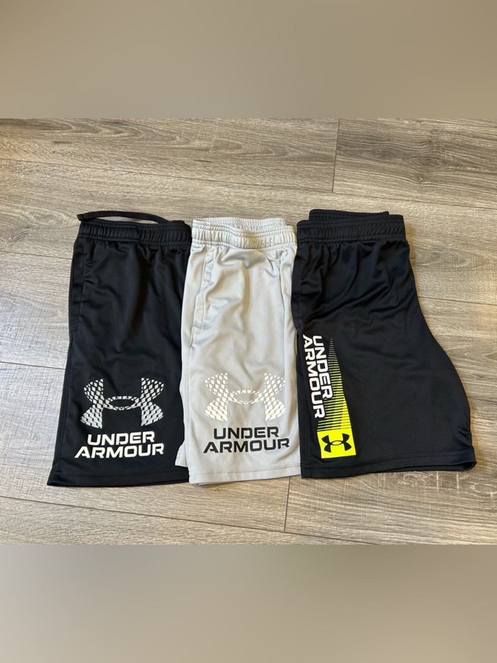 Under Armour Kids Shorts - Black, Gray & Black with Neon Yellow Accent